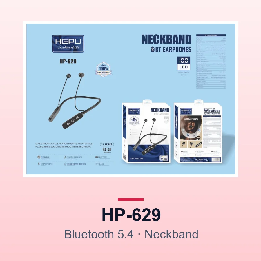 HEPU HP-629 Wireless Neckband Earphones (Bluetooth 5.4)